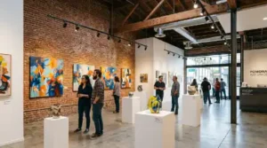 Visitors admiring art gallery